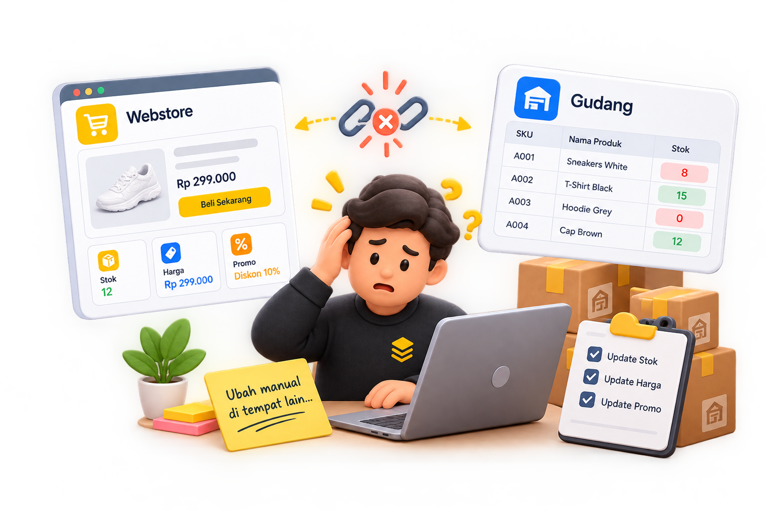 Toko online belum nyambung ke sistem gudang